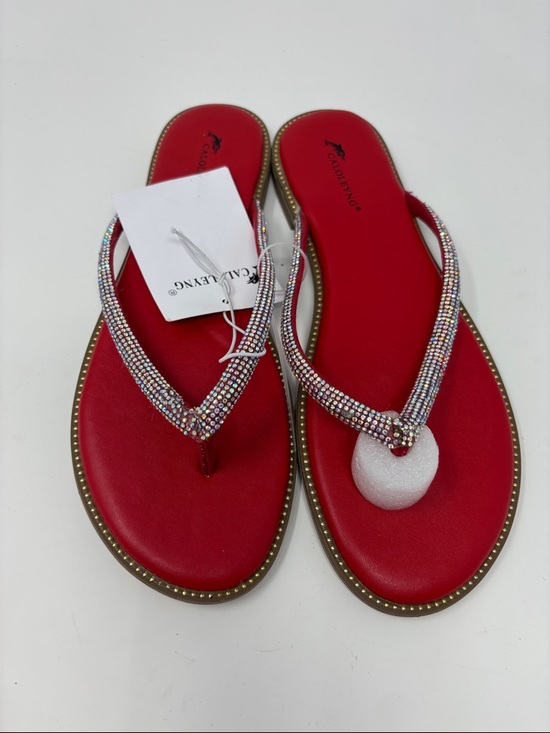 caloleyng Shoes - Caloleyng New Red Crystal-Embellished Women’s Flip Flops 8.5